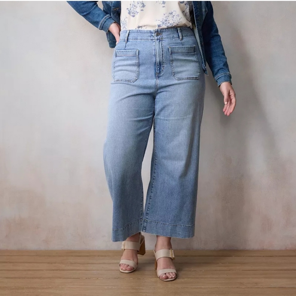 LC Lauren Conrad Light Blue Wide-Leg Cropped Jeans